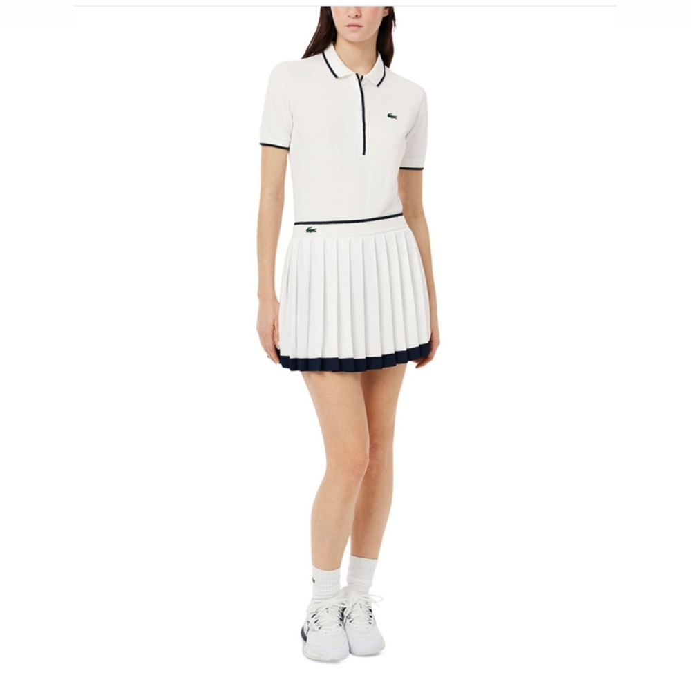 Lacoste White and Navy Trim Pleated Mini Skirt - Picture 9 of 11
